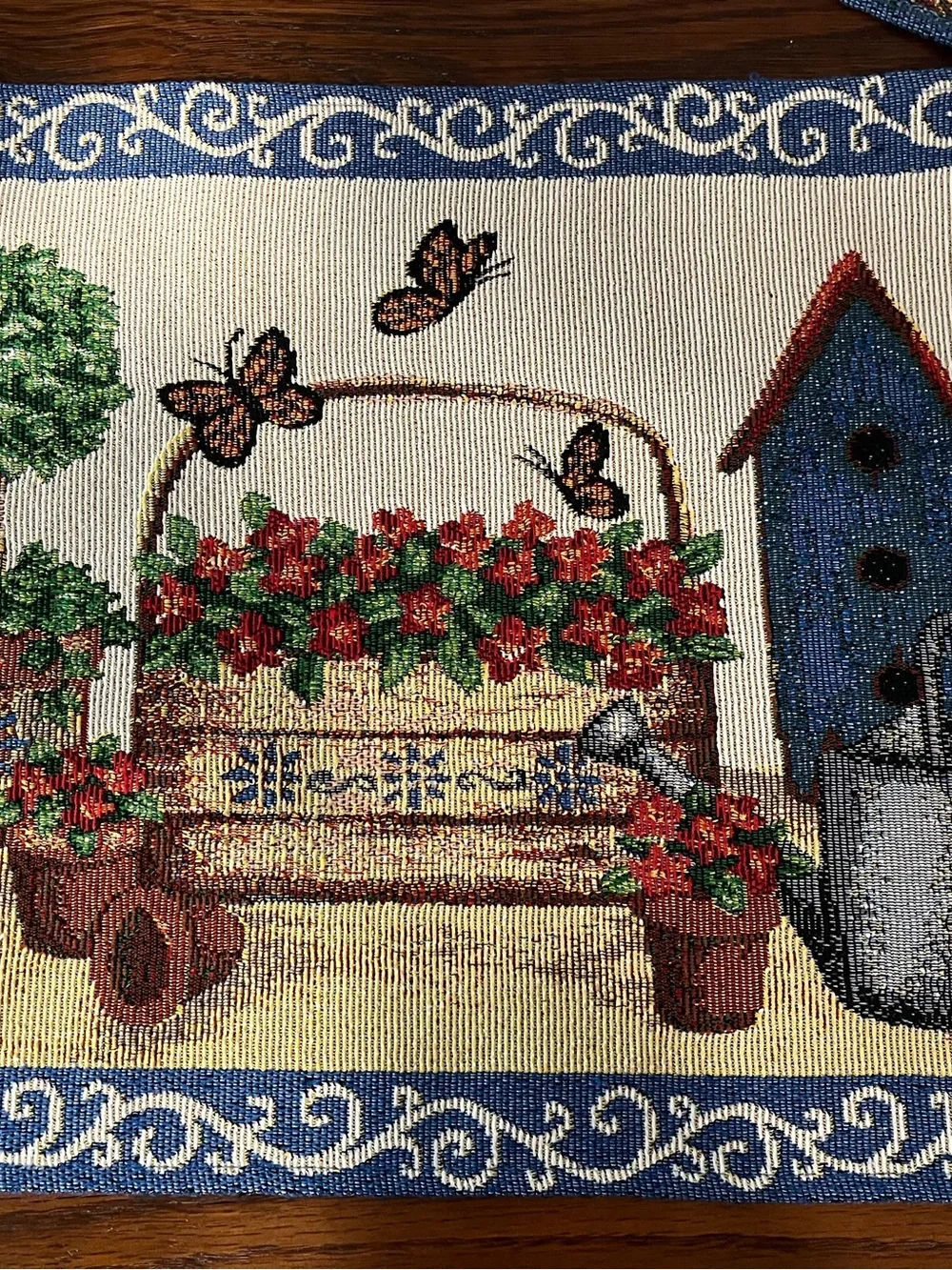 Birdhouse Garden Tapestry Table Runner